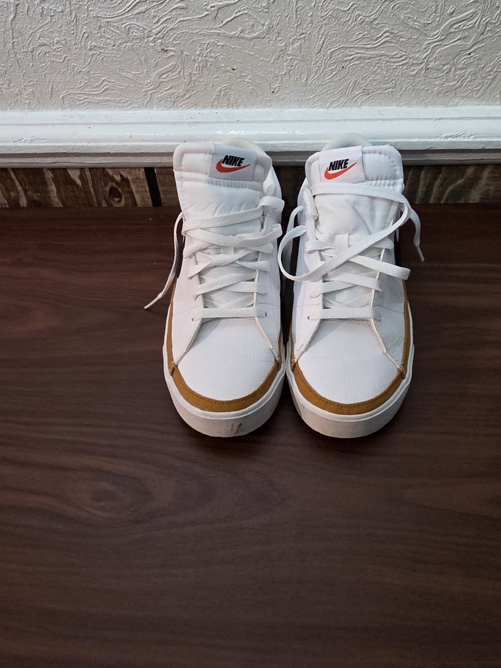 Nike Men’s White High-Top Sneakers with Brown Trim
